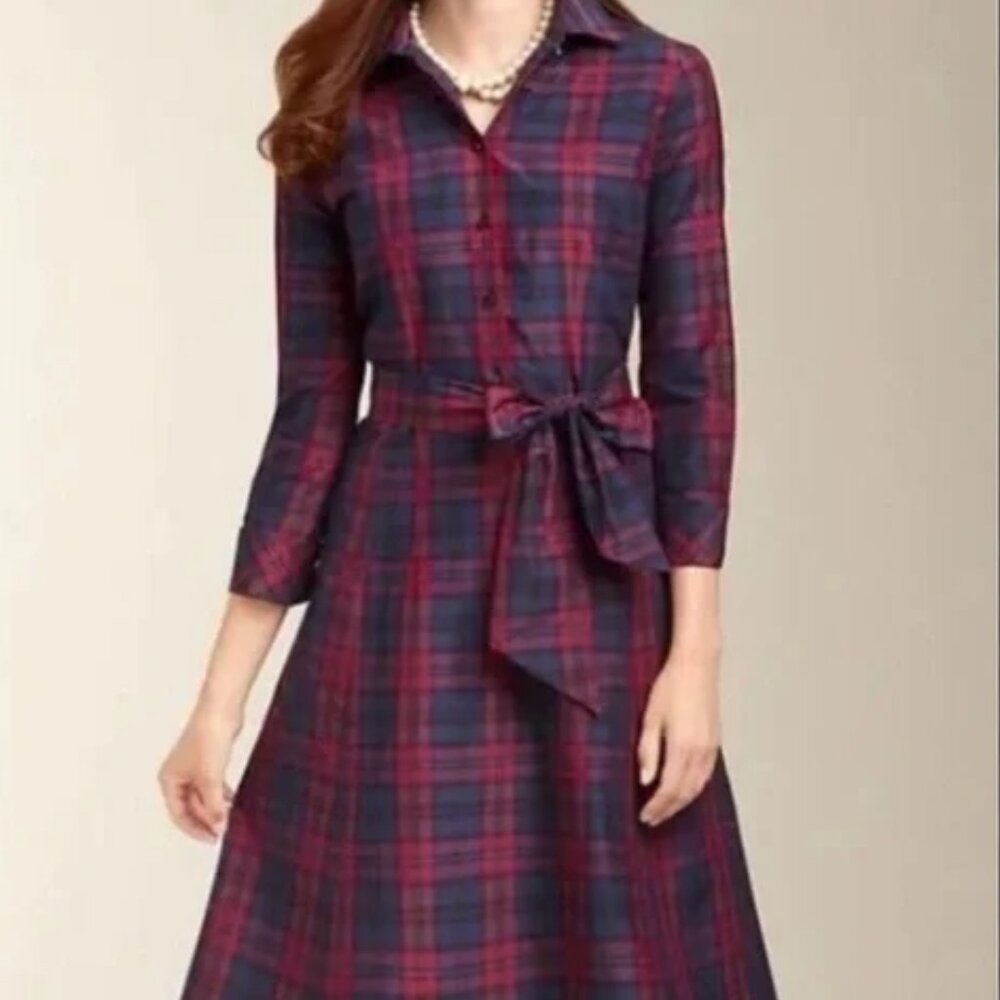 Talbots Purple Plaid Silk Midi Dress